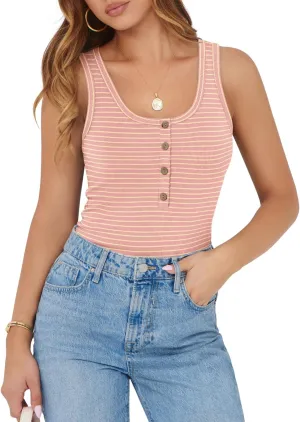 MIHOLL Womens Ribbed Tank Tops 2025 Summer Scoop Neck Slim Fit Top Casual Basic Knit Sleeveless Shirts