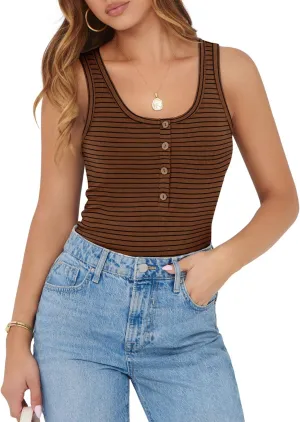 MIHOLL Womens Ribbed Tank Tops 2025 Summer Scoop Neck Slim Fit Top Casual Basic Knit Sleeveless Shirts