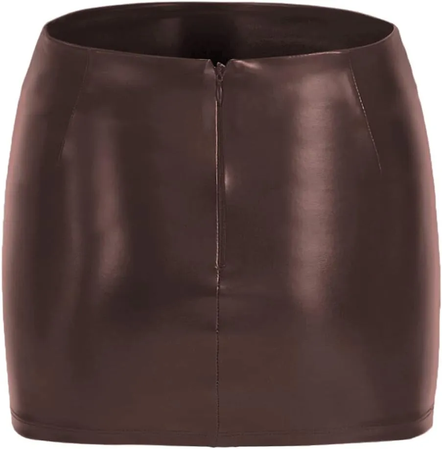 Milumia Girl's PU Leather Ruched Wrap Hem Skirt High Waisted Mini Short Skirts