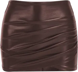 Milumia Girl's PU Leather Ruched Wrap Hem Skirt High Waisted Mini Short Skirts