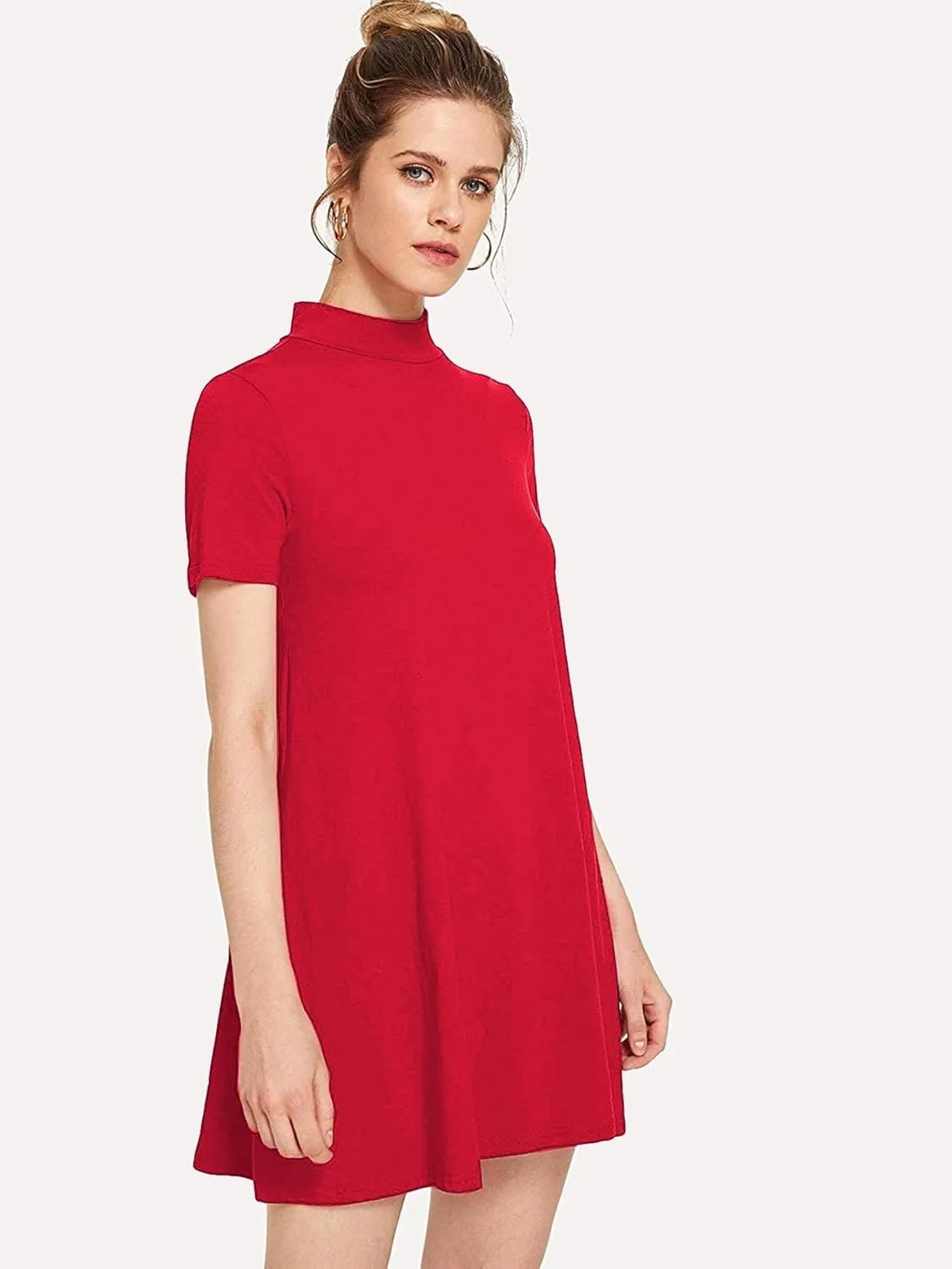 Milumia Women's Mock Neck T Shirt Dress Casual Short Sleeve Loose A Line Swing Mini Dress