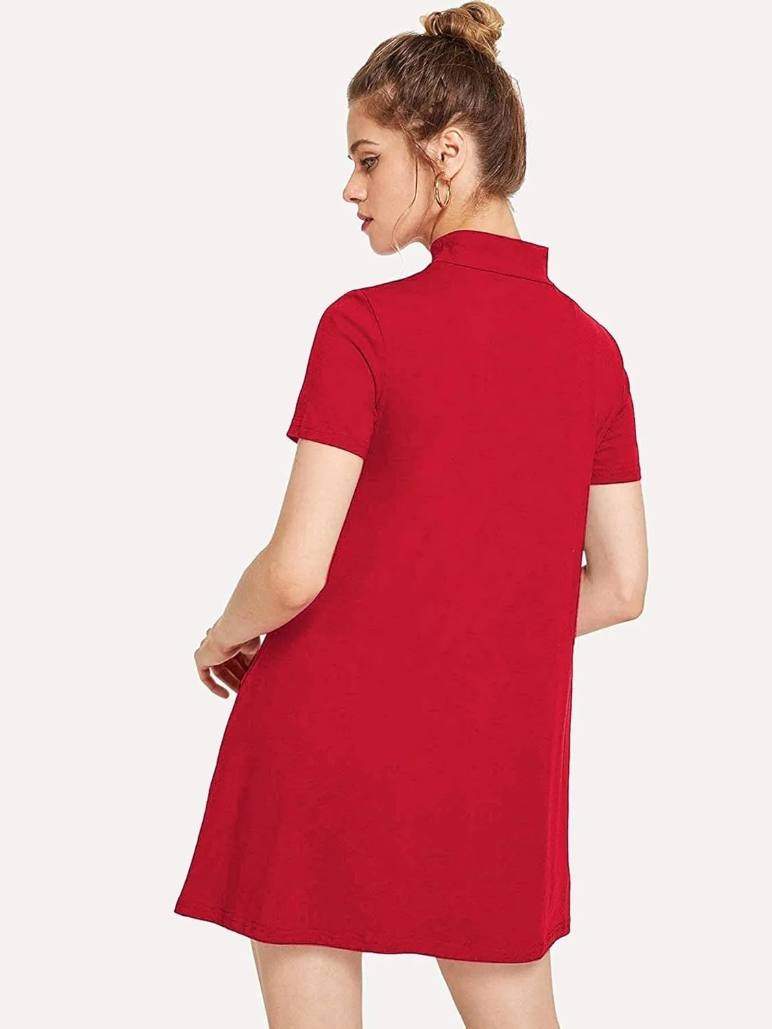 Milumia Women's Mock Neck T Shirt Dress Casual Short Sleeve Loose A Line Swing Mini Dress