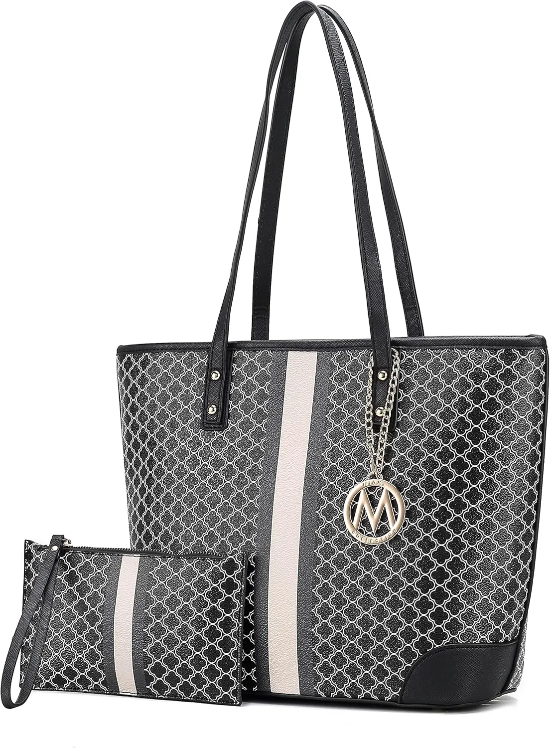 MKF Collection 2 Pieces Tote Bag With Wristlet, Printed Vegan Leather Top-Handle Handbag Purse