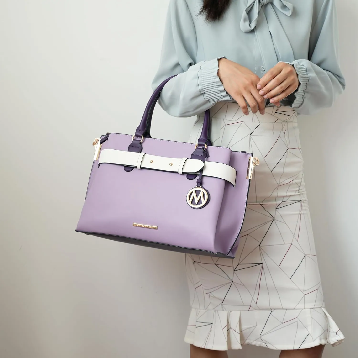 MKF Collection Satchel Bag for Women, Vegan Leather Crossbody Shoulder Handbag Top Handle Purse Beige by Mia k