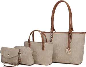 MKF Collection Tote Bag for Women, Shoulder Handbag & Wristlet Pouch Purse Top Handle Vegan Leather 4Pcs Set Pocketbook