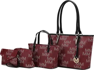 MKF Collection Tote Bag for Women, Shoulder Handbag & Wristlet Pouch Purse Top Handle Vegan Leather 4Pcs Set Pocketbook