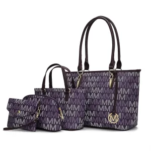 MKF Collection Tote Bag for Women, Shoulder Handbag & Wristlet Pouch Purse Top Handle Vegan Leather 4Pcs Set Pocketbook