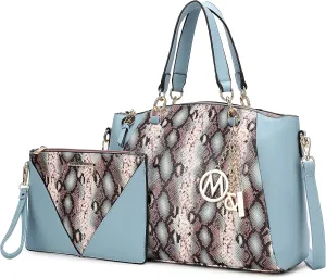 MKF Collection Tote Bag for Women With Wristlet, Snake Embossed Vegan Leather Crossbody Top-Handle Handbag Purse