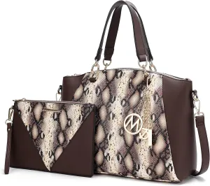 MKF Collection Tote Bag for Women With Wristlet, Snake Embossed Vegan Leather Crossbody Top-Handle Handbag Purse