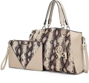 MKF Collection Tote Bag for Women With Wristlet, Snake Embossed Vegan Leather Crossbody Top-Handle Handbag Purse