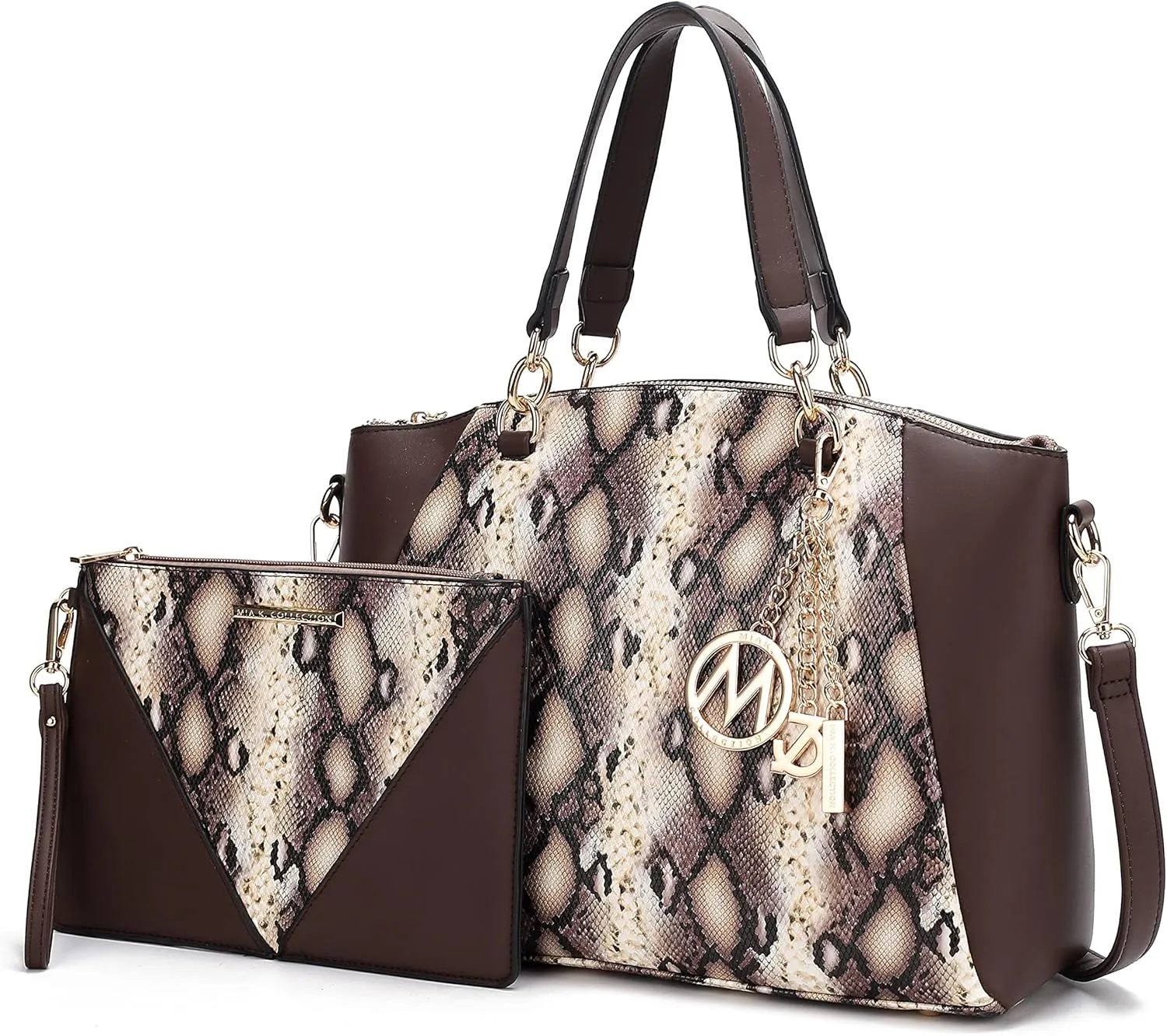 MKF Collection Tote Bag for Women With Wristlet, Snake Embossed Vegan Leather Crossbody Top-Handle Handbag Purse