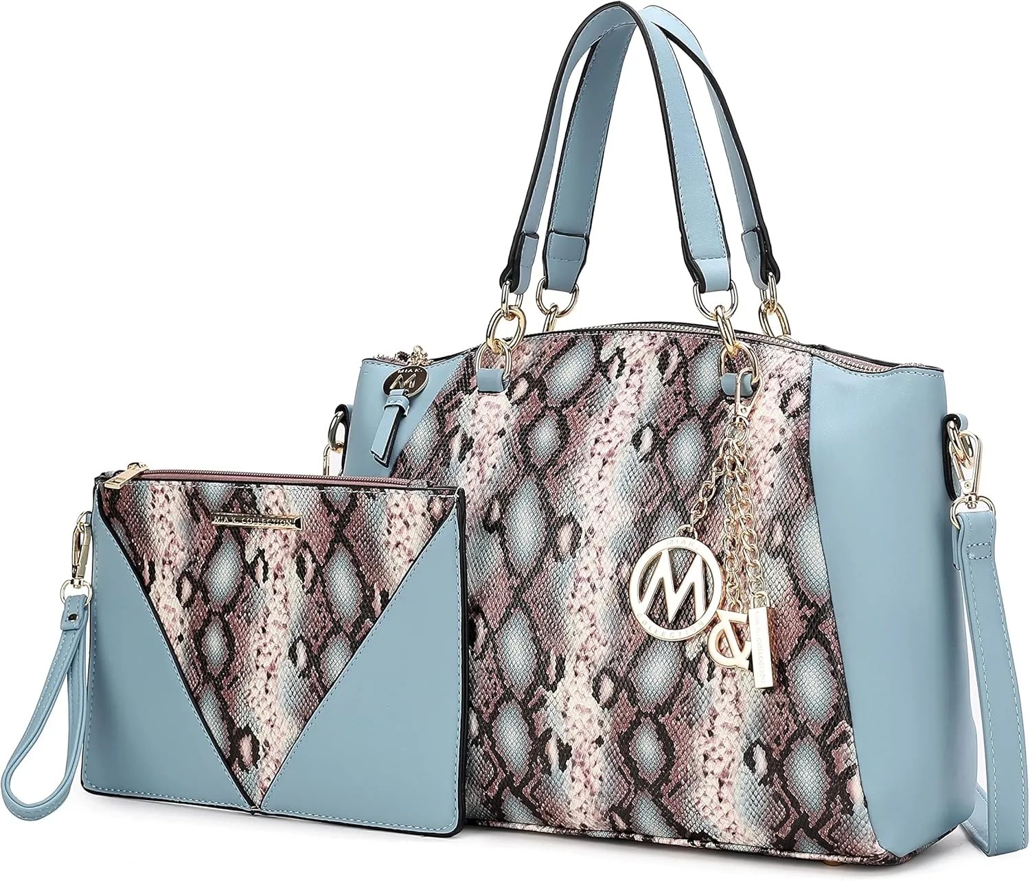 MKF Collection Tote Bag for Women With Wristlet, Snake Embossed Vegan Leather Crossbody Top-Handle Handbag Purse