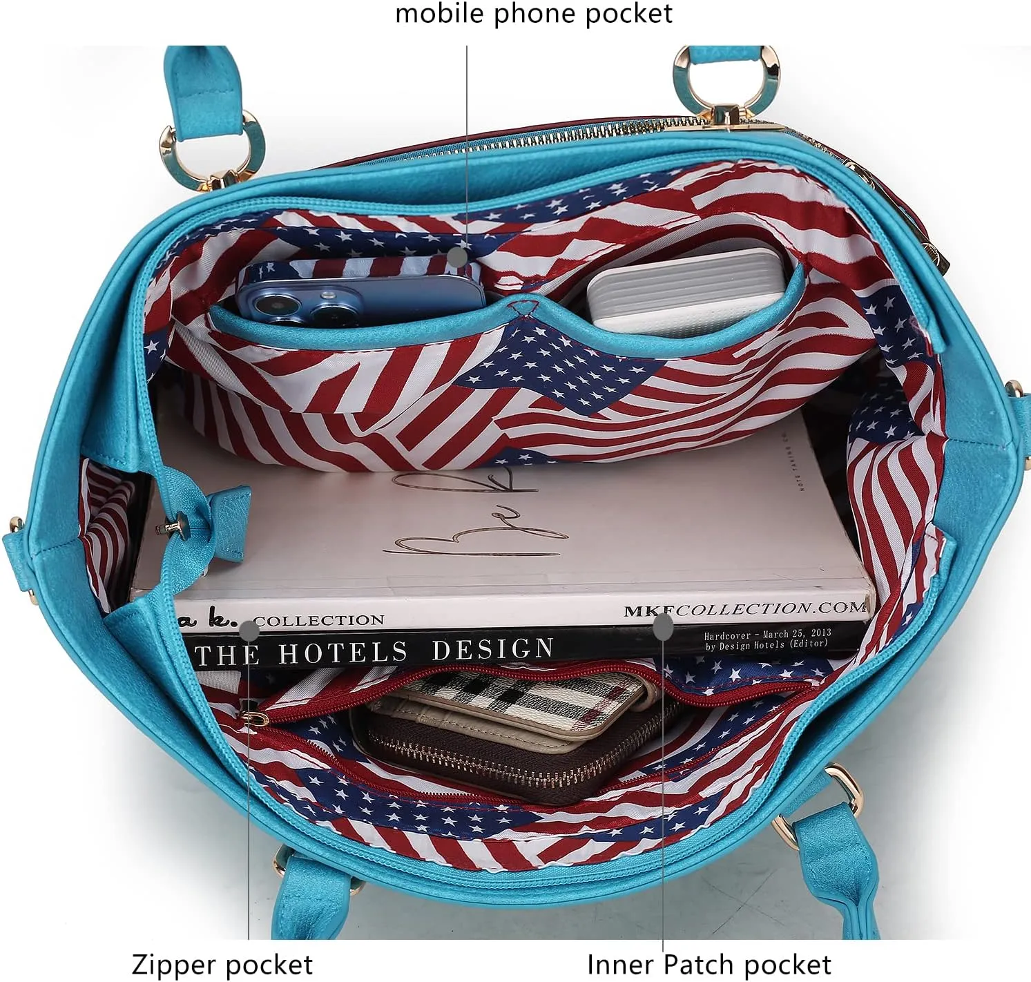 MKF Collection USA Tote Crossbody Bag for Women, American Flag Vegan Leather Top-Handle Messenger, Satchel Shoulder bag Purse