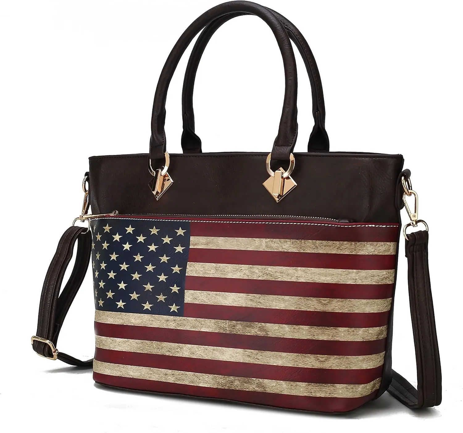 MKF Collection USA Tote Crossbody Bag for Women, American Flag Vegan Leather Top-Handle Messenger, Satchel Shoulder bag Purse