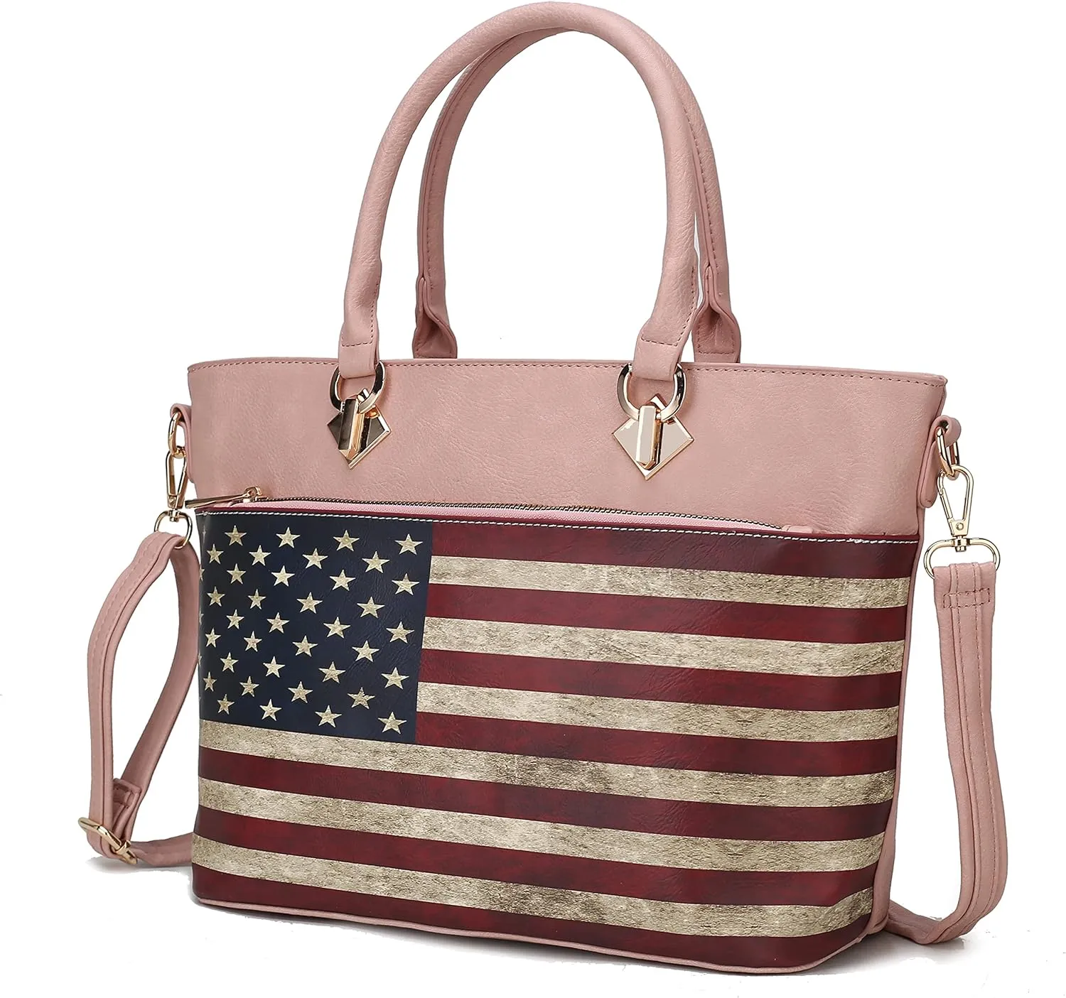 MKF Collection USA Tote Crossbody Bag for Women, American Flag Vegan Leather Top-Handle Messenger, Satchel Shoulder bag Purse