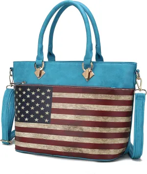 MKF Collection USA Tote Crossbody Bag for Women, American Flag Vegan Leather Top-Handle Messenger, Satchel Shoulder bag Purse