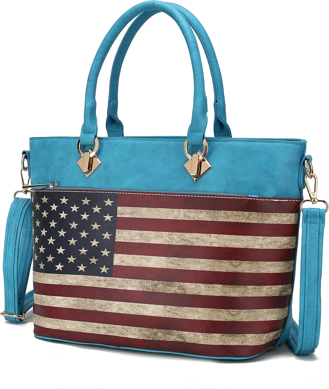 MKF Collection USA Tote Crossbody Bag for Women, American Flag Vegan Leather Top-Handle Messenger, Satchel Shoulder bag Purse