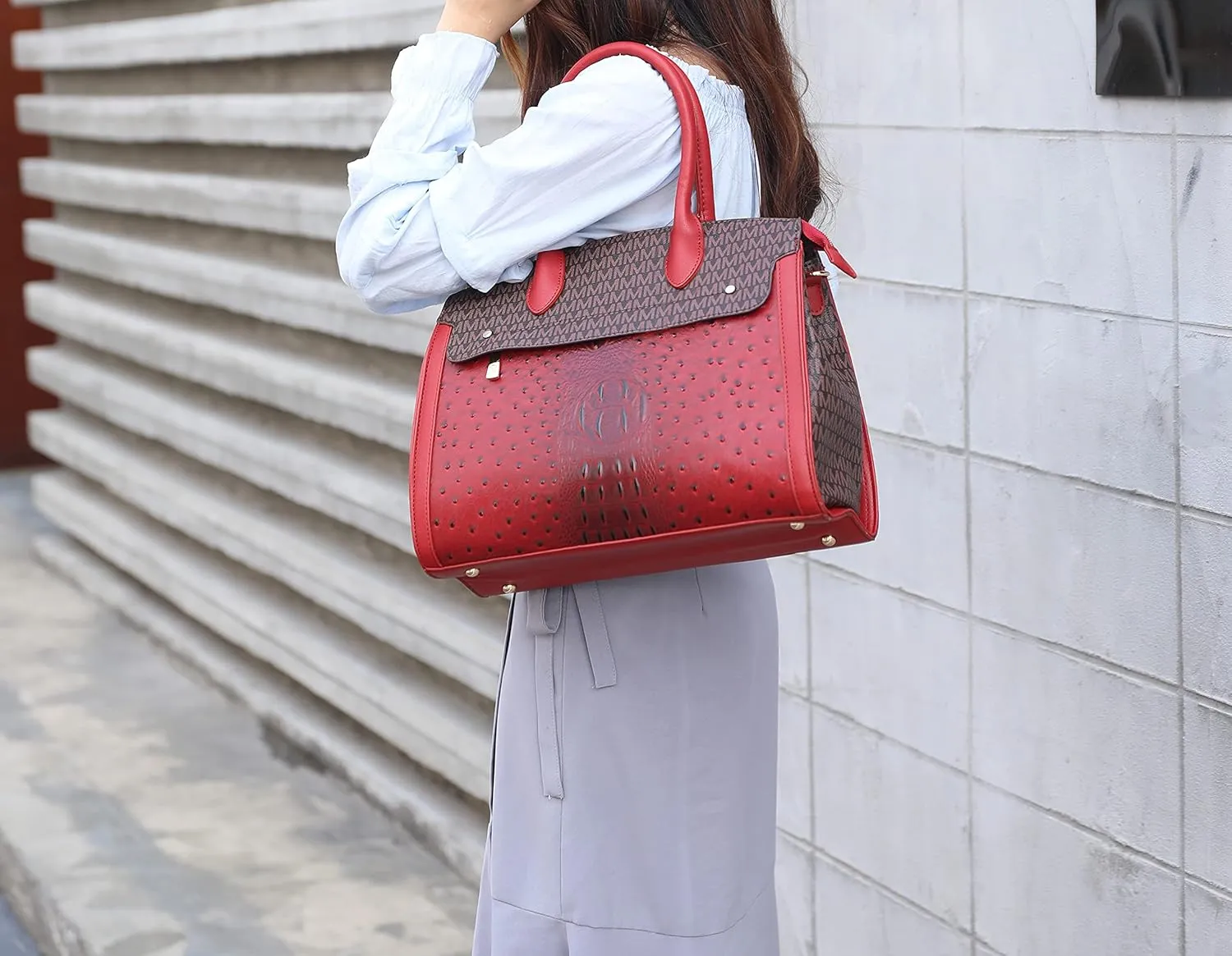 MKF Crossbody Satchel Bags for Women  PU Leather Shoulder Pocketbook Handbag  Lady Top Handle Tote Purse