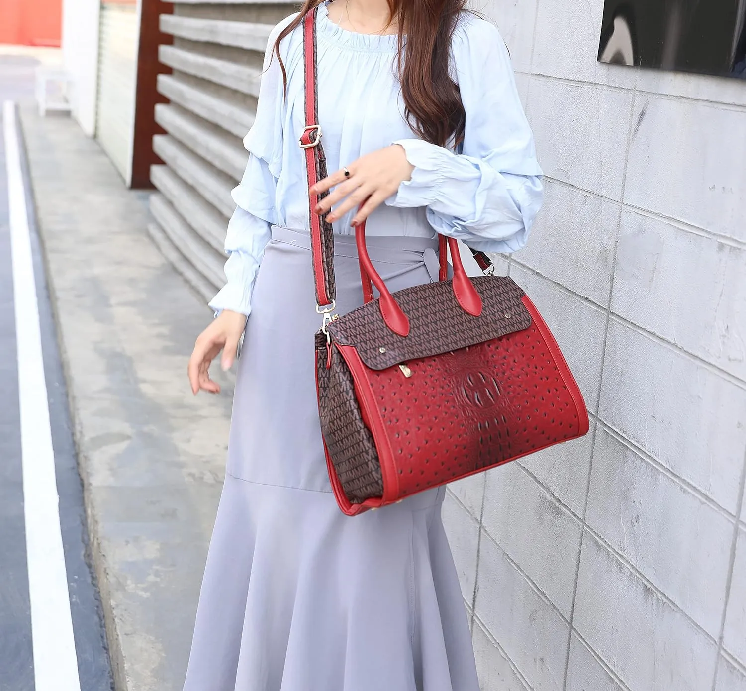 MKF Crossbody Satchel Bags for Women  PU Leather Shoulder Pocketbook Handbag  Lady Top Handle Tote Purse