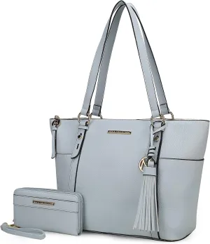 MKF Set Shoulder Bag for Women & Wristlet Wallet Purse: Top Handle Tote Satchel PU Leather Handbag Pocketbook