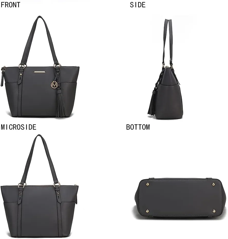 MKF Set Shoulder Bag for Women & Wristlet Wallet Purse: Top Handle Tote Satchel PU Leather Handbag Pocketbook
