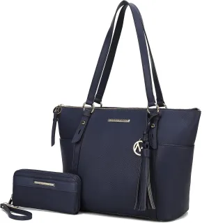 MKF Set Shoulder Bag for Women & Wristlet Wallet Purse: Top Handle Tote Satchel PU Leather Handbag Pocketbook