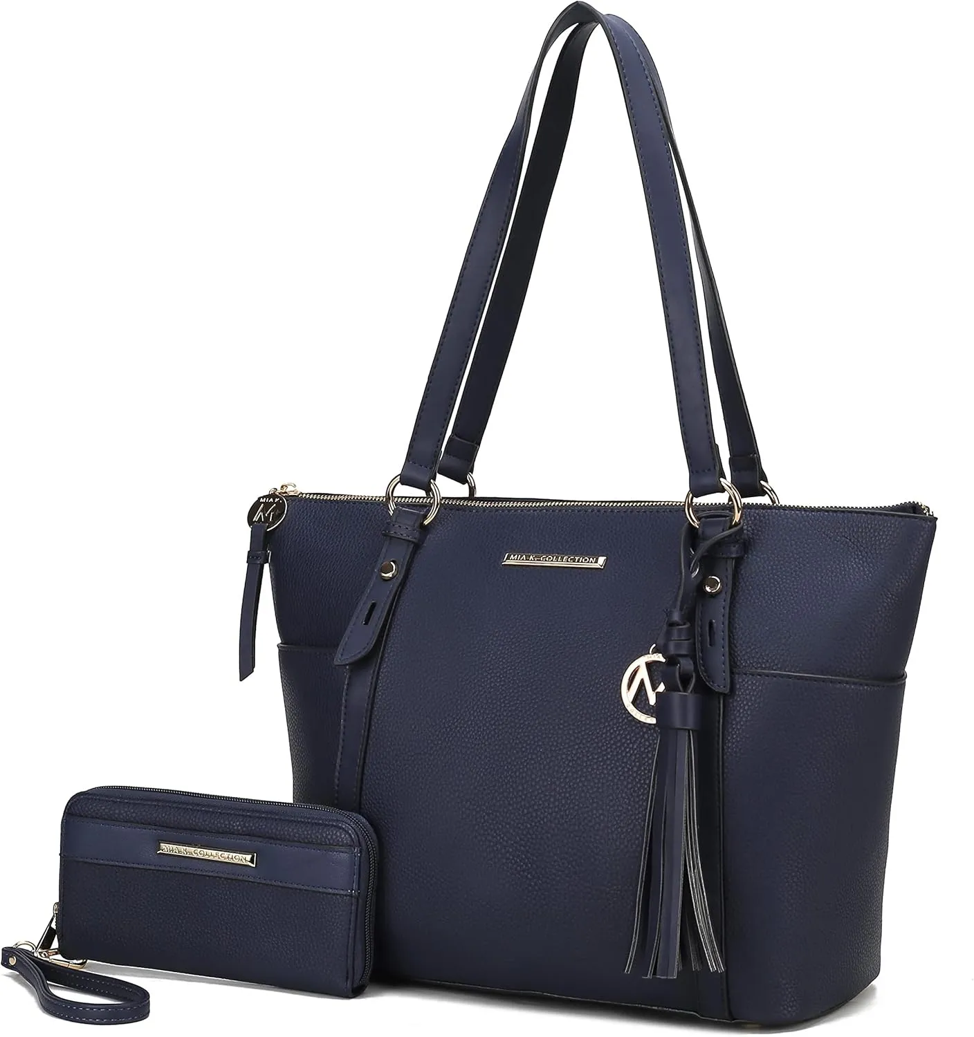 MKF Set Shoulder Bag for Women & Wristlet Wallet Purse: Top Handle Tote Satchel PU Leather Handbag Pocketbook