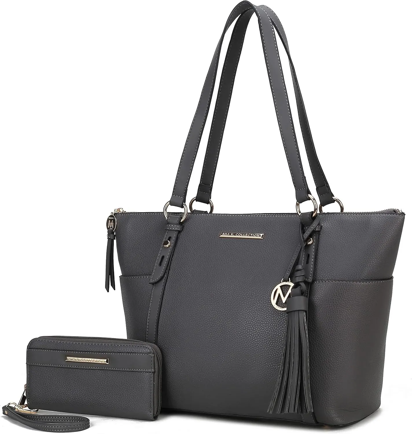 MKF Set Shoulder Bag for Women & Wristlet Wallet Purse: Top Handle Tote Satchel PU Leather Handbag Pocketbook
