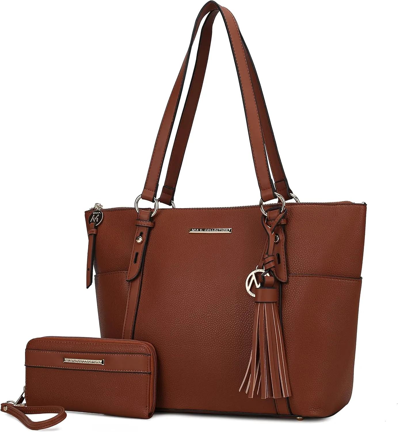 MKF Set Shoulder Bag for Women & Wristlet Wallet Purse: Top Handle Tote Satchel PU Leather Handbag Pocketbook