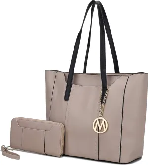 MKF Set Shoulder Bag for Women & Wristlet Wallet Purse: Top Handle Tote Satchel PU Leather Handbag Pocketbook