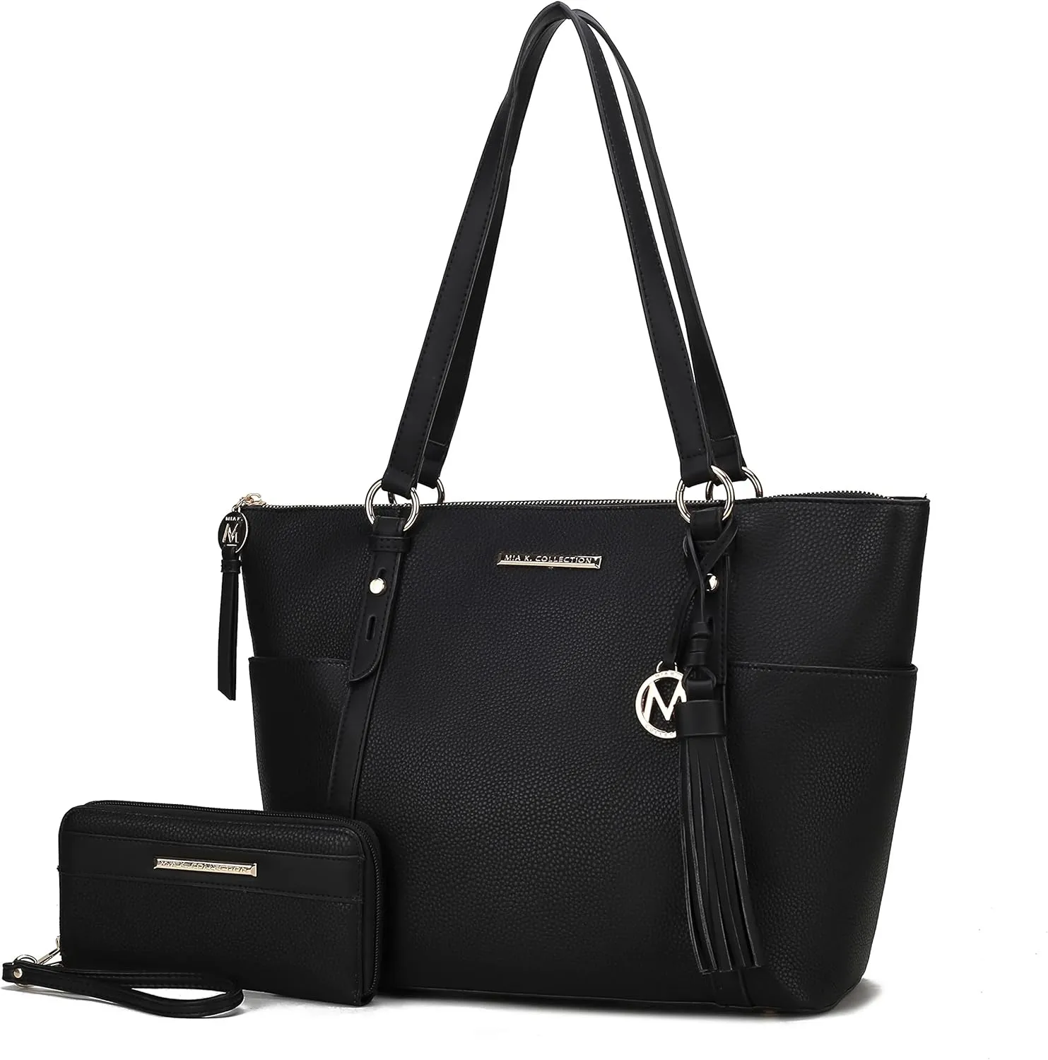 MKF Set Shoulder Bag for Women & Wristlet Wallet Purse: Top Handle Tote Satchel PU Leather Handbag Pocketbook