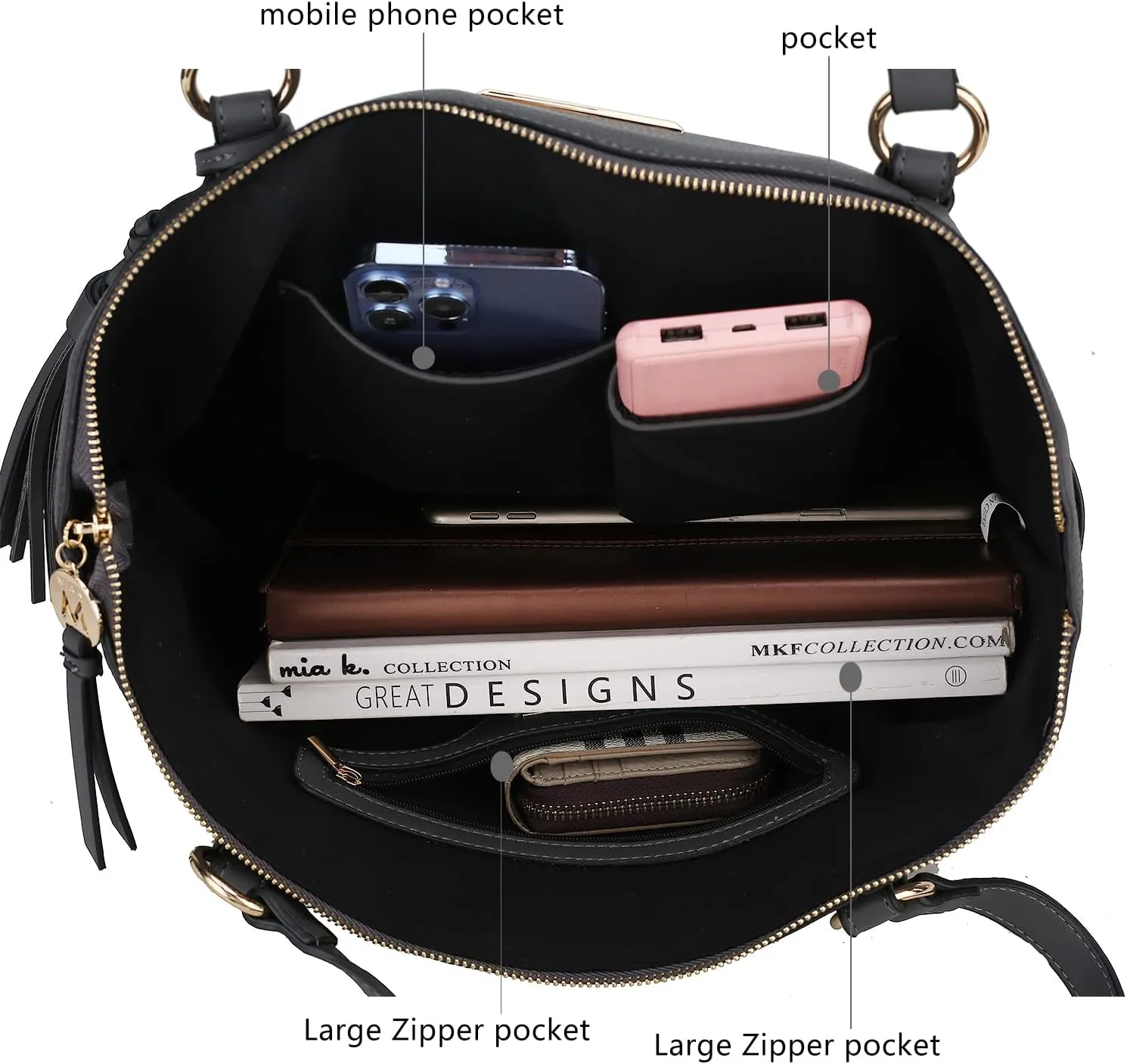 MKF Set Shoulder Bag for Women & Wristlet Wallet Purse: Top Handle Tote Satchel PU Leather Handbag Pocketbook