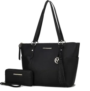 MKF Set Shoulder Bag for Women & Wristlet Wallet Purse: Top Handle Tote Satchel PU Leather Handbag Pocketbook