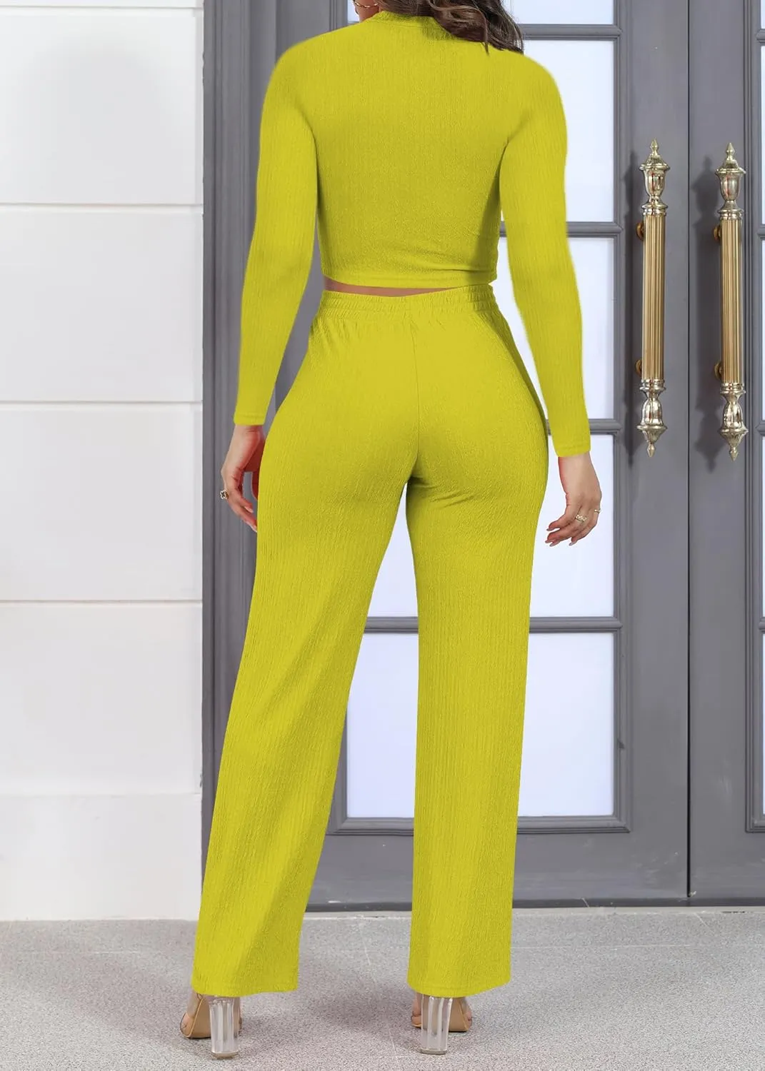 MOEENCN 2 Piece Lounge Set for Women Going Out Matching Set Clothing Crop Top Flare Pants Comfy Vacation Outfit Tracksuit
