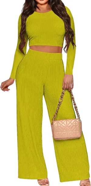MOEENCN 2 Piece Lounge Set for Women Going Out Matching Set Clothing Crop Top Flare Pants Comfy Vacation Outfit Tracksuit