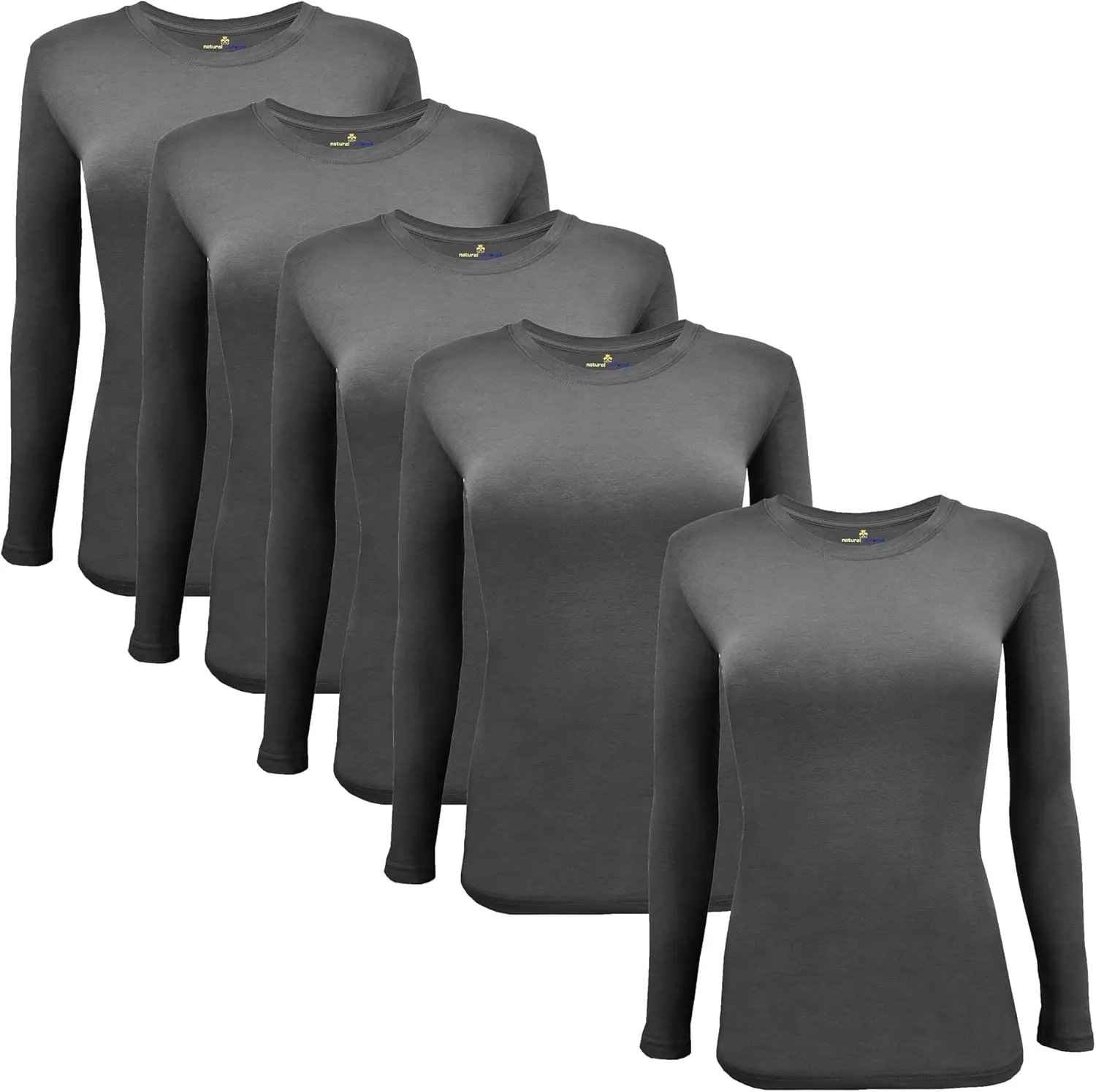 Natural Uniforms Women's Under Scrub Tee Crew Neck Long Sleeve T-Shirt-5-Pack