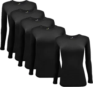 Natural Uniforms Women's Under Scrub Tee Crew Neck Long Sleeve T-Shirt-5-Pack