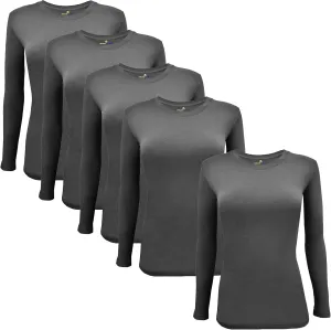 Natural Uniforms Women's Under Scrub Tee Crew Neck Long Sleeve T-Shirt-5-Pack