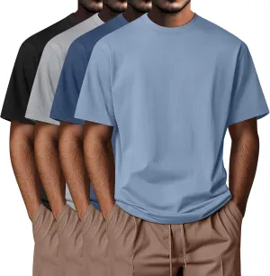 Neer 4 Pack Men's Big and Tall Shirts Summer Cotton Short Sleeve Tee Crew Neck Casual Top Basic Oversize T Shirts