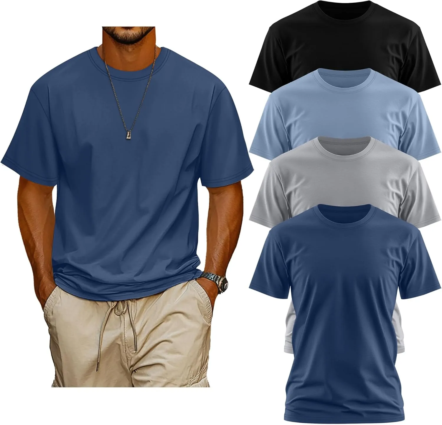 Neer 4 Pack Men's Big and Tall Shirts Summer Cotton Short Sleeve Tee Crew Neck Casual Top Basic Oversize T Shirts