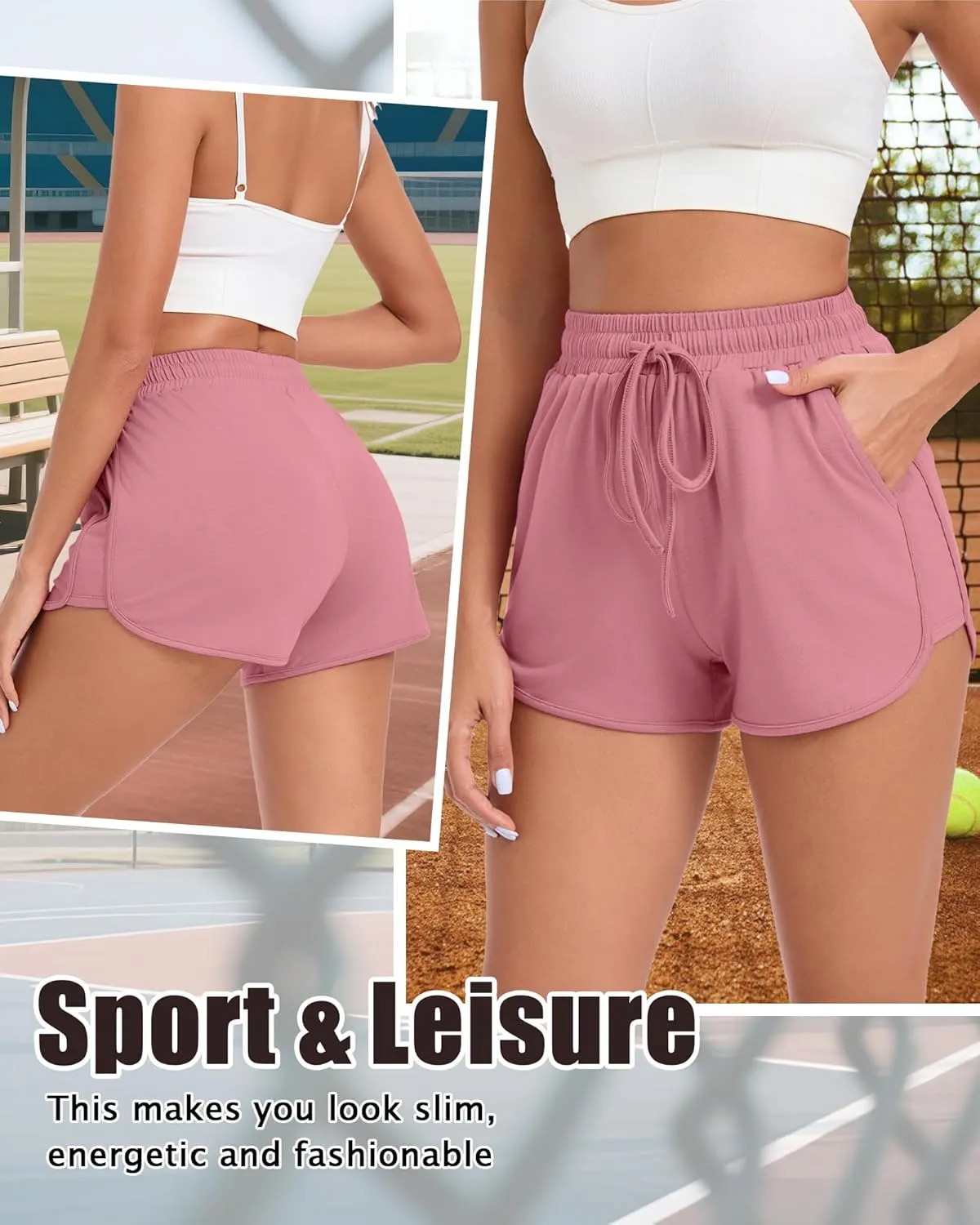 Neer 4 Pack Women's Sweat Shorts, Cotton Casual Athletic Workout Shorts with Pockets Drawstring Summer Lounge Bottoms