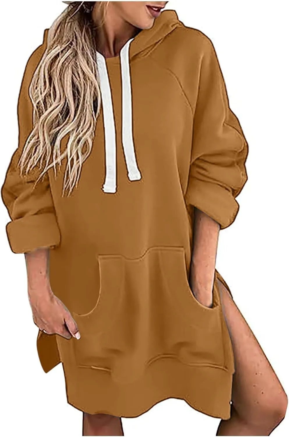 New The Warmy Oversized Hoodie, Hoodie Dress For Women With Pockets, Casual Pullover Sweatshirt Long Sleeve Split Hem