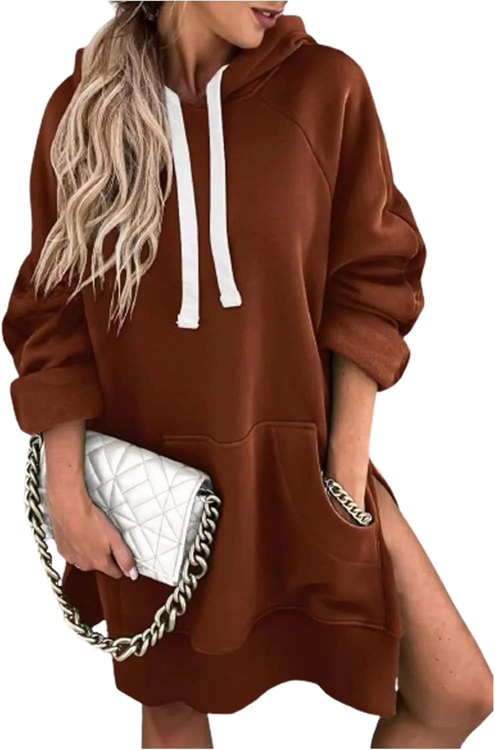 New The Warmy Oversized Hoodie, Hoodie Dress For Women With Pockets, Casual Pullover Sweatshirt Long Sleeve Split Hem