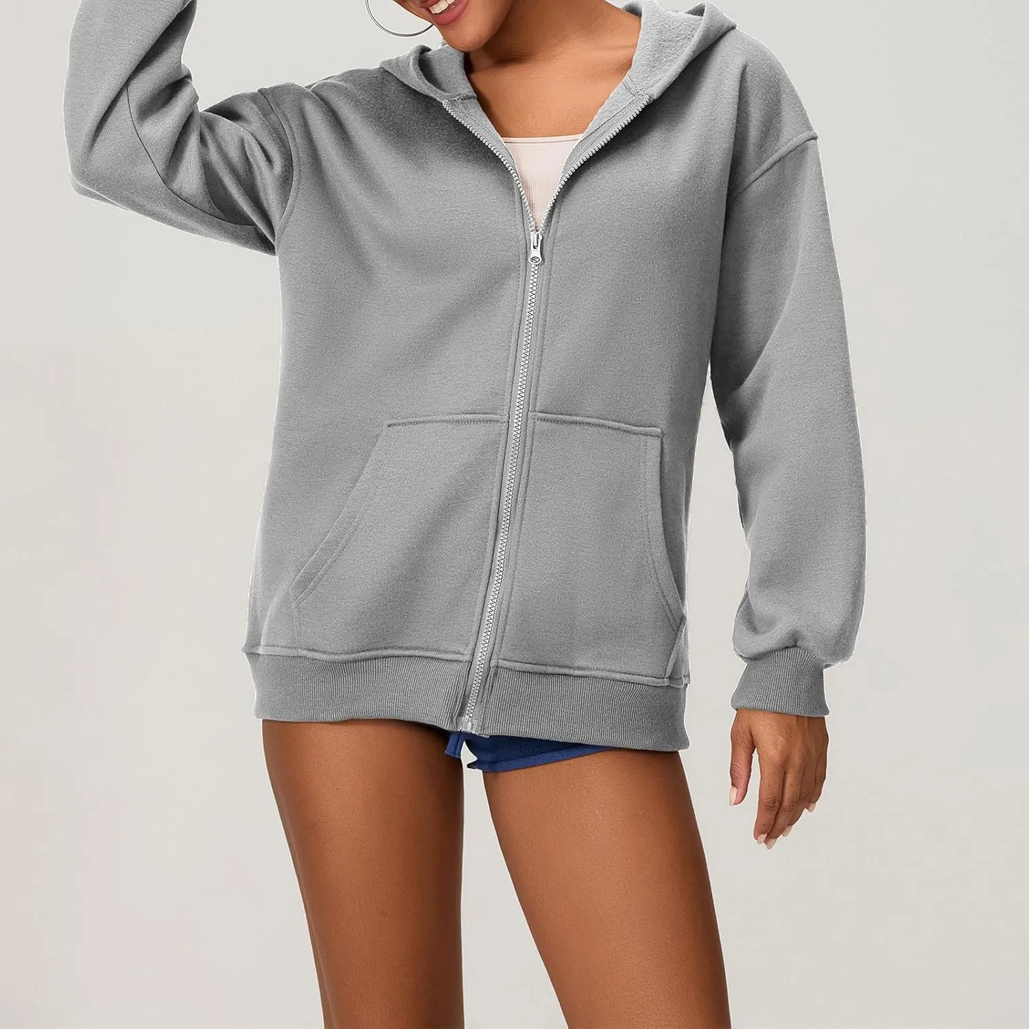 NUFIWI Women's Oversized Zip Up Hoodie Loose Long Sleeve Hooded Sweatshirt with Pockets Casual Jacket Preppy Streetwear