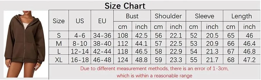 NUFIWI Women's Oversized Zip Up Hoodie Loose Long Sleeve Hooded Sweatshirt with Pockets Casual Jacket Preppy Streetwear