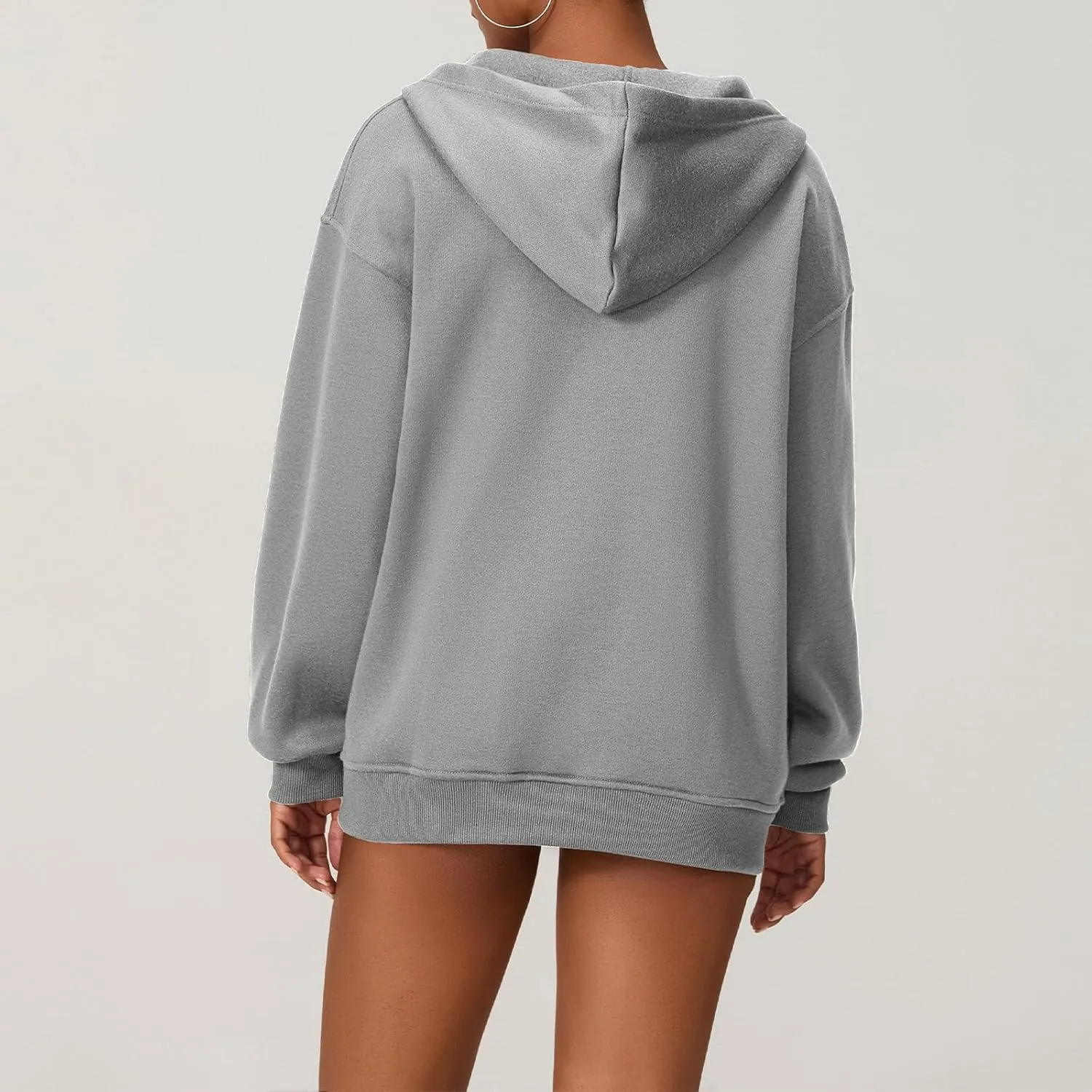 NUFIWI Women's Oversized Zip Up Hoodie Loose Long Sleeve Hooded Sweatshirt with Pockets Casual Jacket Preppy Streetwear