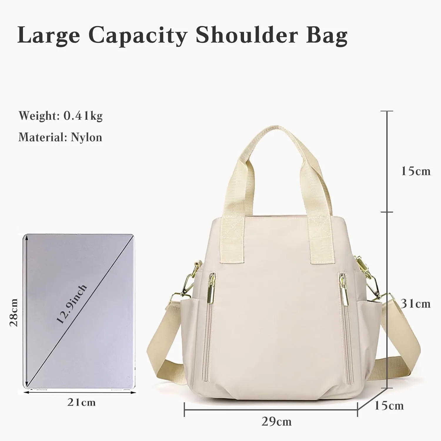 Nylon Crossbody Bag for Women - Waterproof Shoulder Bag with Multi Pockets and Top Handle