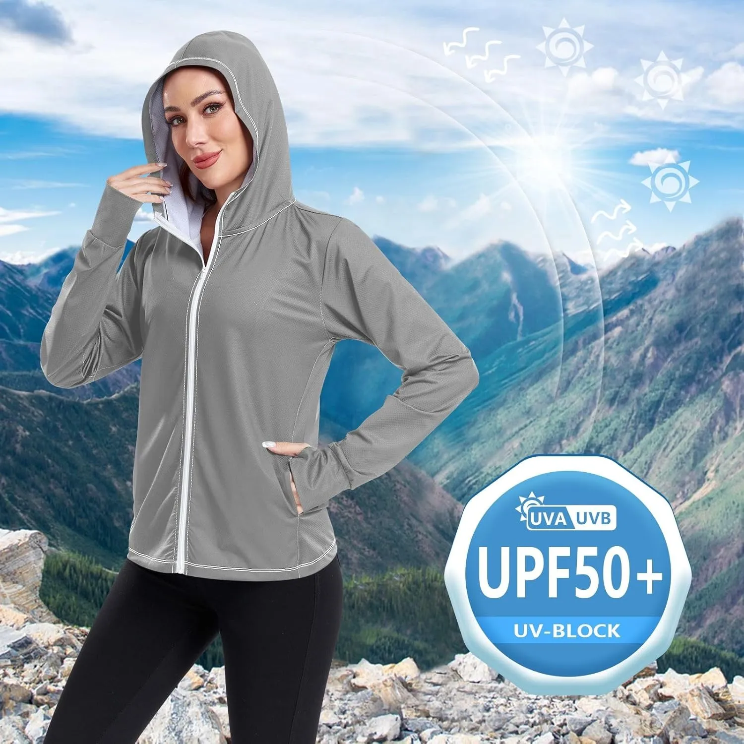 ODAWA Womens Upf Hoodie Lightweight Full Zip Running Jacket UV Cooling Hoodie Summer Clothing