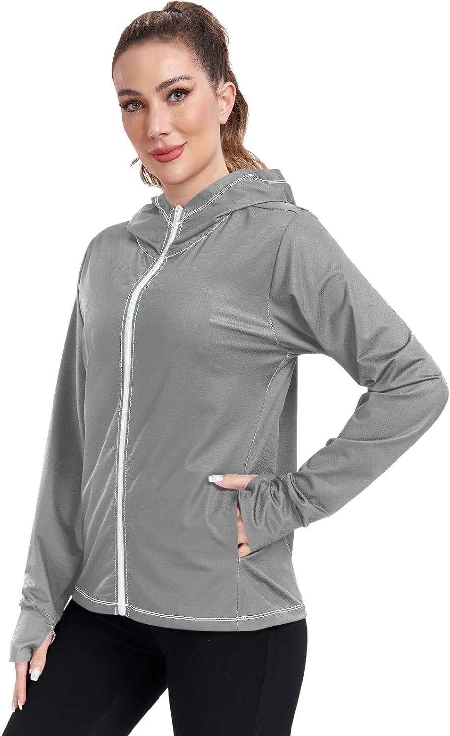 ODAWA Womens Upf Hoodie Lightweight Full Zip Running Jacket UV Cooling Hoodie Summer Clothing