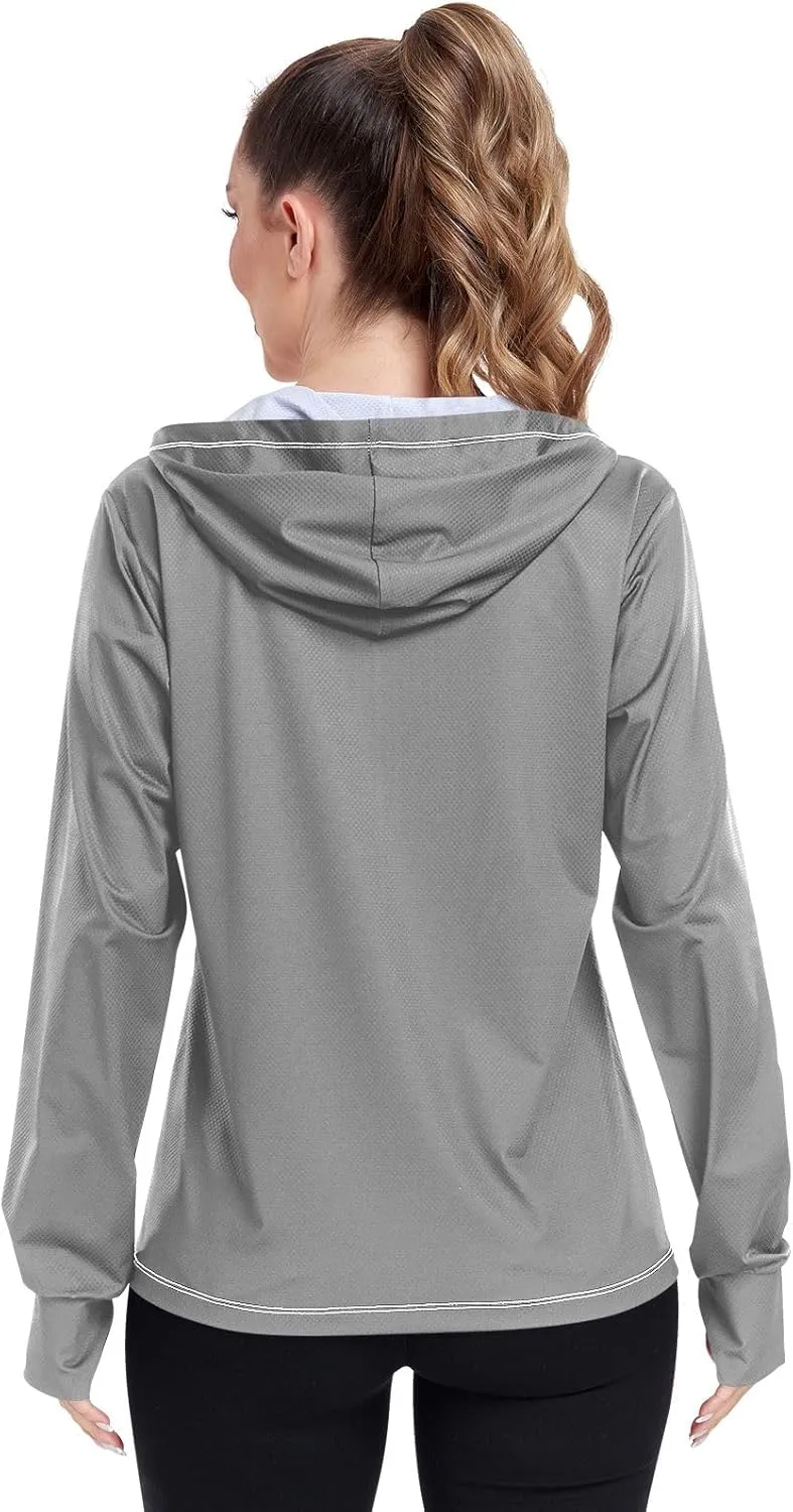 ODAWA Womens Upf Hoodie Lightweight Full Zip Running Jacket UV Cooling Hoodie Summer Clothing